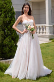 Princess White A Line Tulle Sweetheart Wedding Dress with Applique Lace