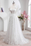 Princess White A-Line Lace Up Back Corset Wedding Dress with Appliques Lace