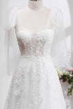 Princess White A-Line Lace Up Back Corset Wedding Dress with Appliques Lace