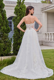 White A Line Corset Detachable Straps Long Wedding Dress with Appliques Lace