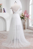 White A Line Off The Shoulder Wedding Dress with Appliques Lace