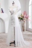 White A Line Off The Shoulder Wedding Dress with Appliques Lace