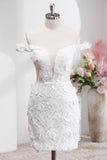 White A Line Off The Shoulder Wedding Dress with Appliques Lace