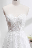 White A Line Tulle Long Sleeves Wedding Dress with Appliques Lace