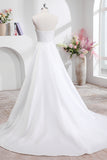 Elegant White A Line Strapless Pleated Sweep Train Wedding Dress with Slit