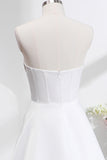 Elegant White A Line Strapless Pleated Sweep Train Wedding Dress with Slit