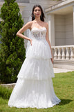 Beauty White Sweetheart Corset Tiered Lace Long Wedding Dress