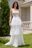 Beauty White Sweetheart Corset Tiered Lace Long Wedding Dress