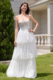 Beauty White Sweetheart Corset Tiered Lace Long Wedding Dress