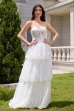 Beauty White Sweetheart Corset Tiered Lace Long Wedding Dress