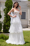 Beauty White Sweetheart Corset Tiered Lace Long Wedding Dress