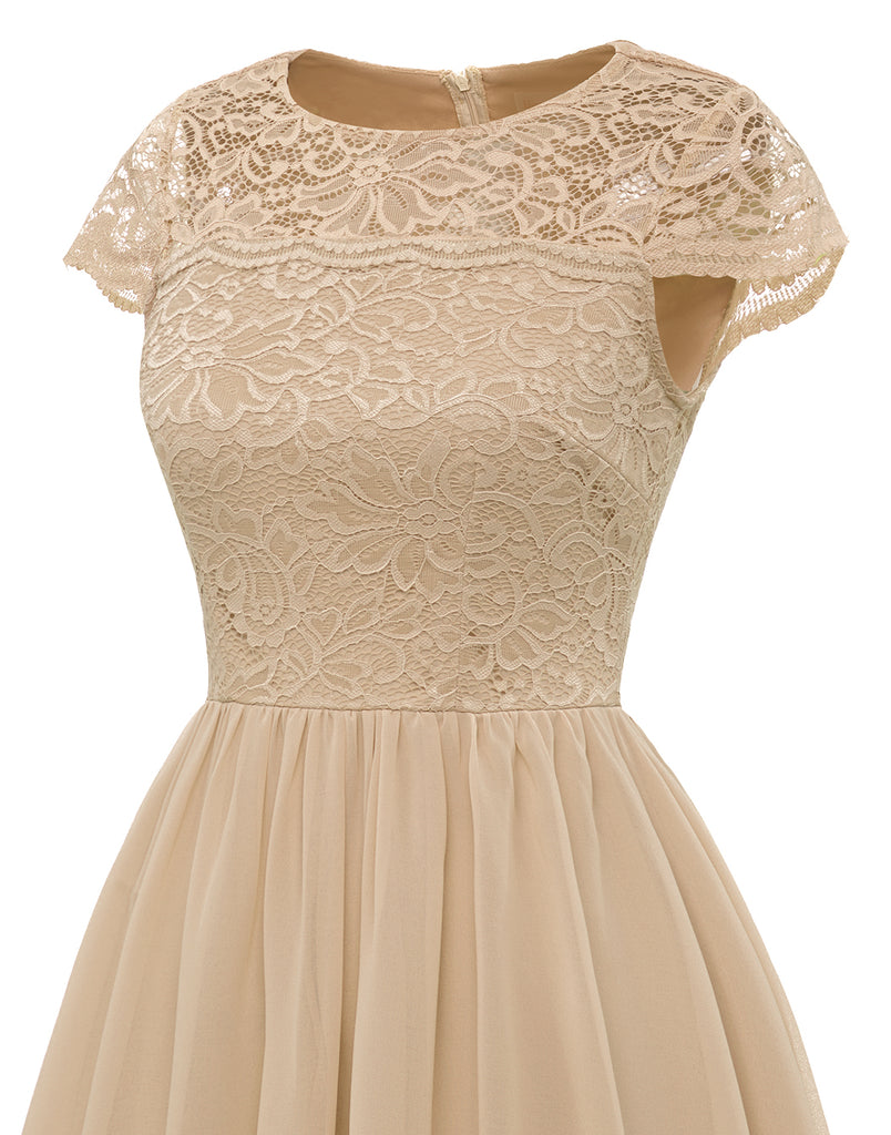 Women's Short Floral Lace Chiffon A-line Bridesmaid Dress Swing Dress –  Berylove
